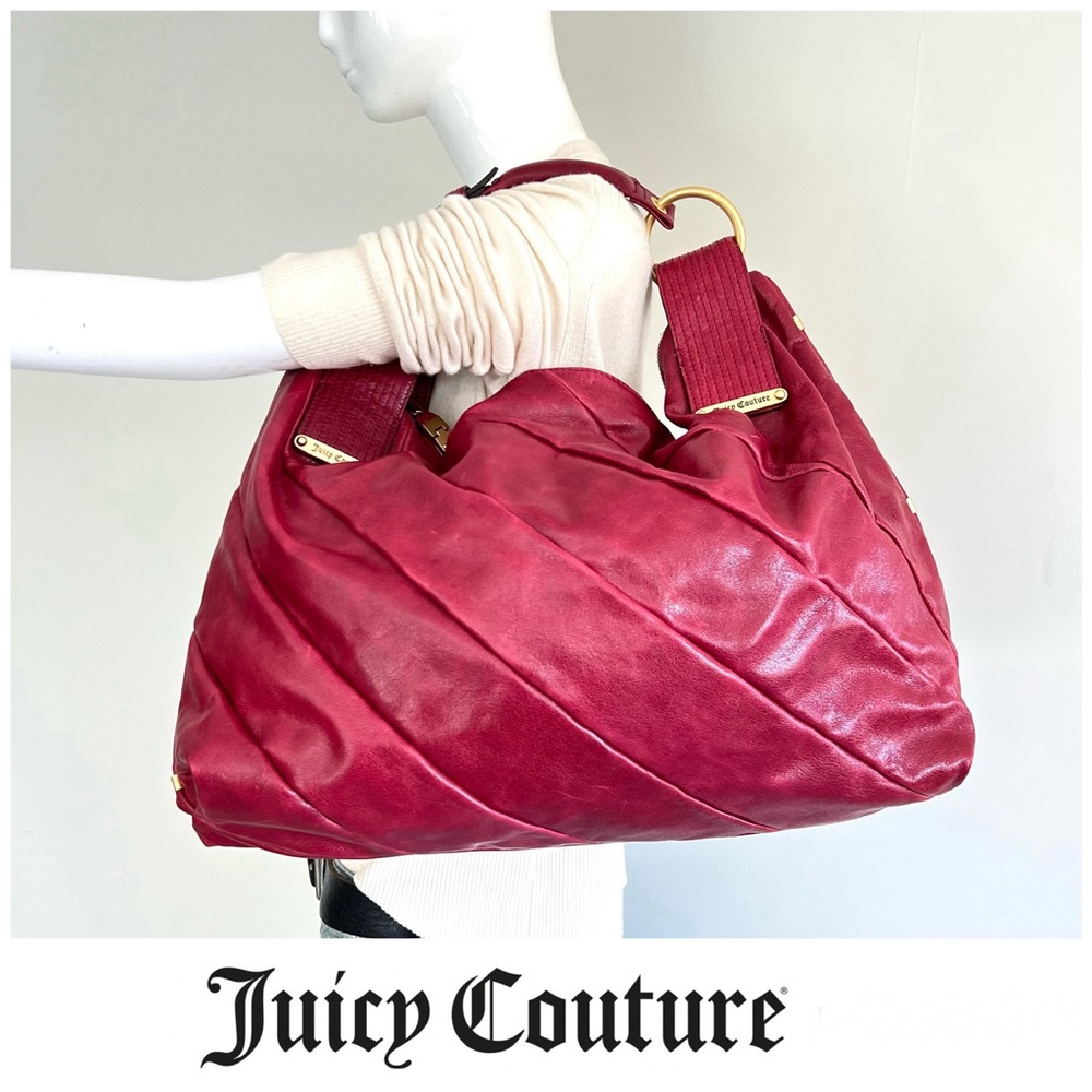 JUICY COUTURE Burgundy Smooth Leather Gold Hardware Oversized Hobo Shoulder Tote